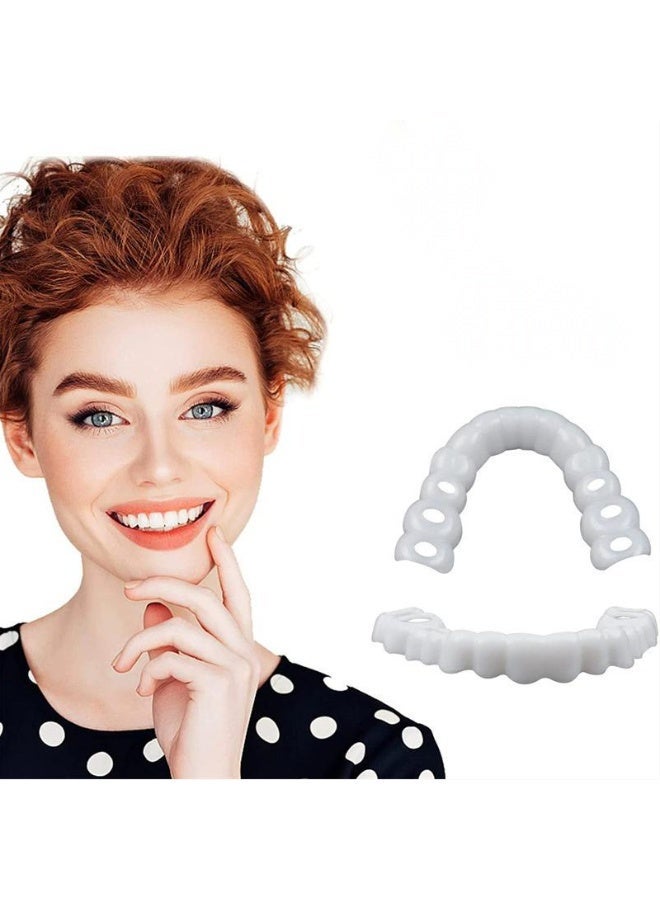 Crazylife Simulated Cosmetic Dentures (Upper & Lower) | Silicone, Non-Porous, Comfortable & Invisible | Temporarily Cover Teeth, Enhance Smile Confidence, Unisex - Image 1